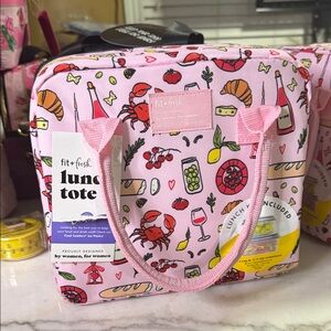 fit+fresh Pink Insulated Lunch Tote Bag with Playful Food Print